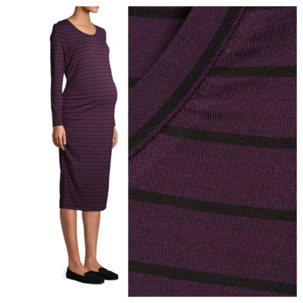 Maternity Dress Small 4 / 6 Long Sleeve Stripe Purple Knee length